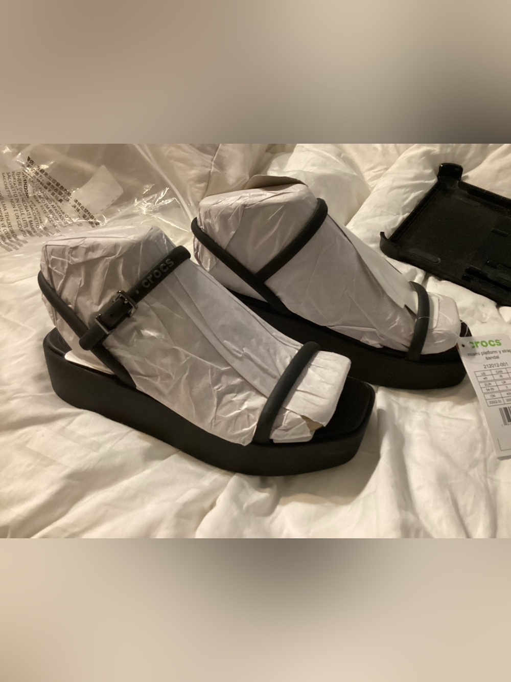 CROCS Black Platform Strappy Sandals